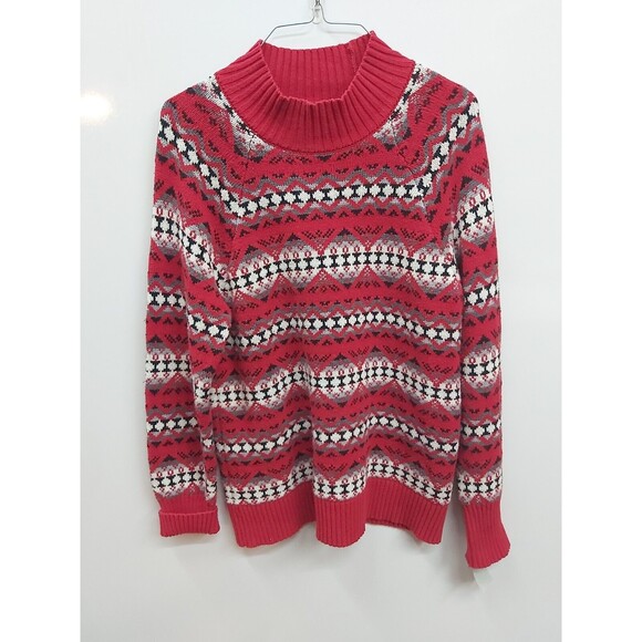 Chaps Womens Red White and Black Turtle Neck Sweater size Medium - Picture 2 of 12